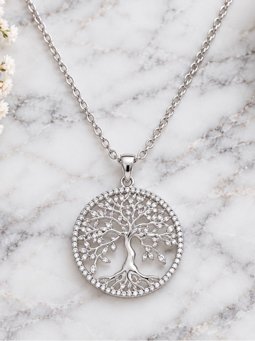 Silver-Tone Tree of Life Pendant Necklace
